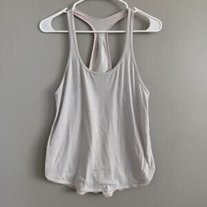 Lululemon 105 F Singlet Tank Top Gray White Striped Pink Size S/M Scalloped Hem